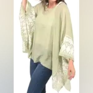 "TAMSY" Sage Green Boat Neck Embroidered Sleeve Kaftan